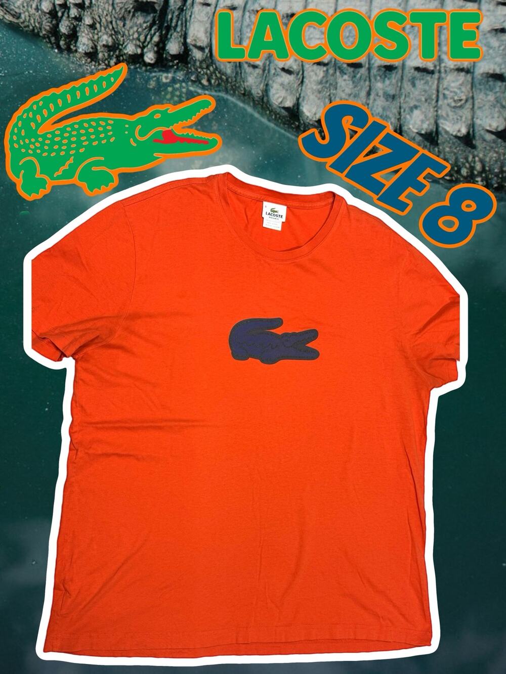 Lacoste Orange Crew Neck Shirt Size 3XL Big Gator Logo